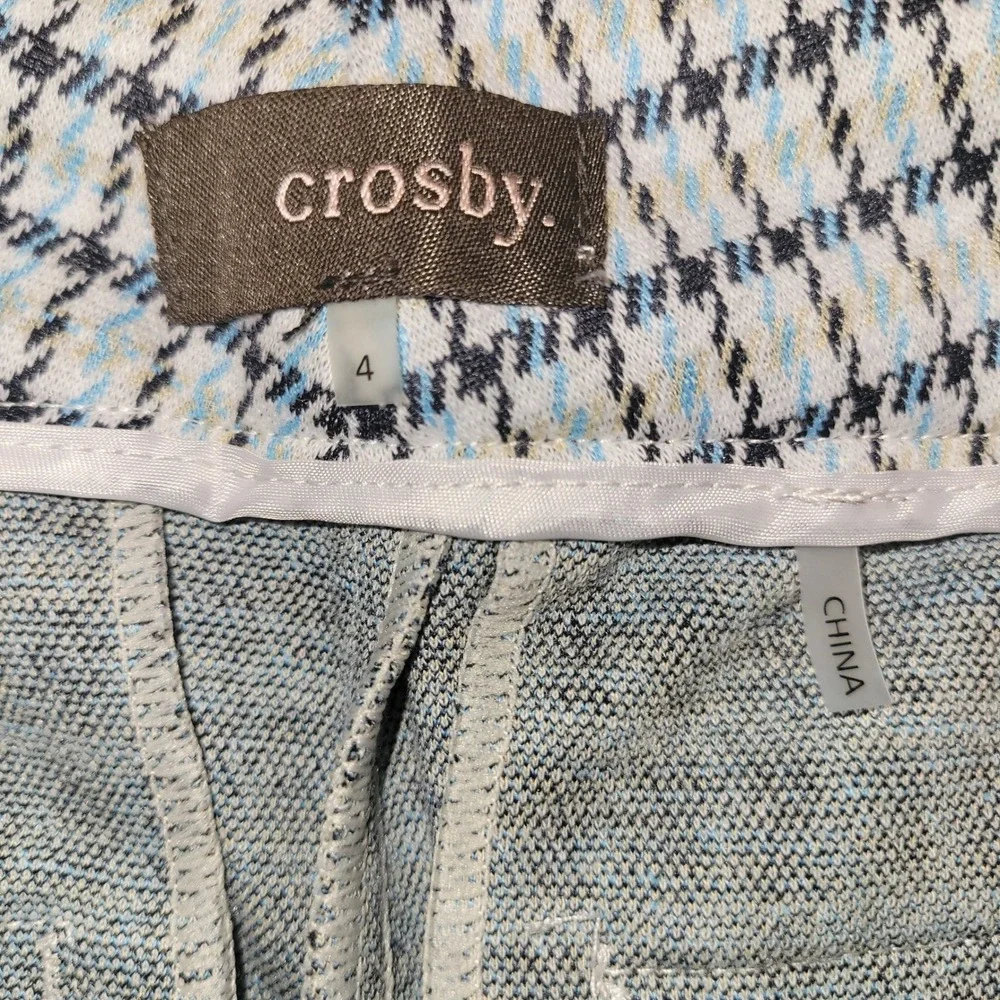 Crosby Park Avenue Stretch Plaid Straight Leg Trousers Blue Yellow Black 4